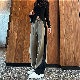 カジュアルパンツ 韓国ファッション オシャレ 服 フェミニン ファッション カジュアル 大きいサイズ 秋冬 大きめのサイズ感 レディース ポリエステル 切り替え ハイウエスト ロング丈 配色