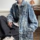 ジャケット カジュアル 韓国ファッション オシャレ 服 夏 服 メンズ ポリエステル 長袖 一般 一般 折り襟 シングルブレスト 切り替え アルファベット
