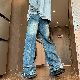 デニムパンツ シンプル ファッション カジュアル レトロ ストリート系 韓国ファッション オシャレ 服 オールシーズン デニム ボタン ファスナー レギュラーウエスト ロング丈 無地