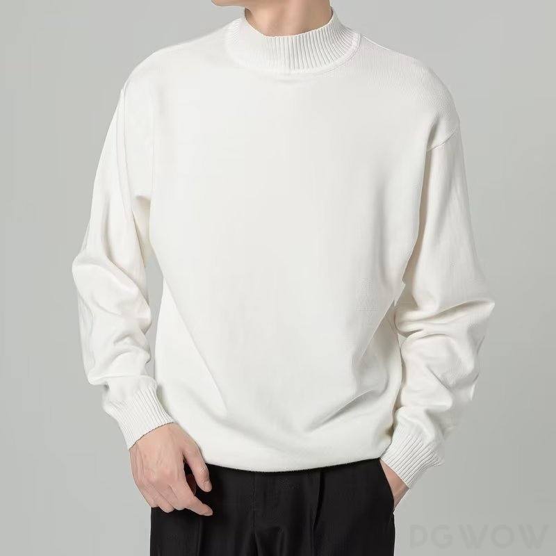 Basic日常簡約 全3色 セーター 韓国系 カジュアル 定番 ハーフネック 切り替え プルオーバー 無地 秋冬 メンズ セーター