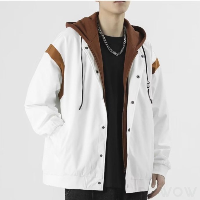 人気上昇中 ジャケット ファッション カジュアル 韓国系 配色 ボーダー フード付き レイヤード 秋冬 メンズ ジャケット