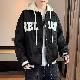 絶対流行 ジャケット 韓国系 カジュアル ファッション アルファベット プリント 配色 ボーダー 切り替え フード付き 秋冬 メンズ ジャケット