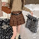 スカート レトロ 韓国ファッション オシャレ 服 秋冬 ナイロン なし ハイウエスト プリーツスカート チェック柄