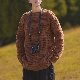 高品質 セーター ファッション カジュアル レトロ 無地 幾何模様 ルーズ ラウンドネック 秋冬 メンズ セーター
