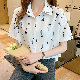 プリント半袖シンプル一般プリントボタン一般折り襟シングルブレストシャツ・ブラウス
