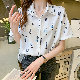 プリント半袖シンプル一般プリントボタン一般折り襟シングルブレストシャツ・ブラウス