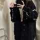 [シンプルファッション韓国系]カーディガン キュート無地長袖切り替えVネックシングルブレスト