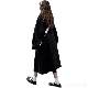無地 長袖 シンプル 韓国系 ランタンスリーブ ベルト付き ボタン ロング 秋冬 折襟 シングルブレスト ブラック コート