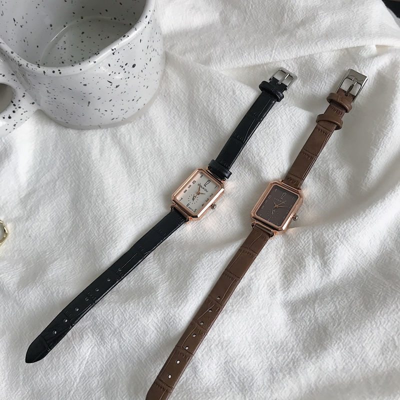  合成皮革 クォーツ時計 定番 スクエア レトロ  シンプル 防水深度30ｍ 優雅 真鍮メッキ 配色縁取り 世界時間腕時計