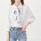 シンプル ファッション 通勤/OL  配色 リボンカラー シングルブレスト シャツ・ブラウス