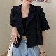 無地ポリエステル半袖シンプルファッションカジュアルレトロ韓国系春夏秋折襟シングルブレストジャケット