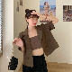 無地ポリエステル半袖シンプルファッションカジュアルレトロ韓国系春夏秋折襟シングルブレストジャケット