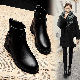 ブーツ韓国ファッションPU暖かいカジュアルシンプル切り替えローヒールアーモンドトゥブロックヒールショートプラッシュその他合成底ショート