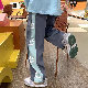 カジュアルパンツシンプルファッションカジュアル韓国ファッション オシャレ 服メンズ切り替えレギュラーウエストロング丈配色プリント