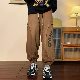 カジュアルパンツカジュアル韓国ファッション オシャレ 服シンプル大きめのサイズ感レディースプリントハイウエストロング丈アルファベットビックシルエット骨格ナチュラル体型をカバー気分転換