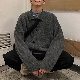 セーター シンプル 韓国ファッション オシャレ 服 秋冬 メンズ ポリエステル 長袖 一般 一般 折り襟 シングルブレスト ポケット付き 無地