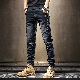 デニムパンツシンプルカジュアル韓国ファッション オシャレ 服メンズ切り替えダメージ加工レギュラーウエストロング丈無地アルファベット