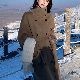 ロング丈コートカジュアルセレブリティ韓国ファッション オシャレ 服シンプルファッション長袖一般一般ハイネックダブルブレストボタン無地