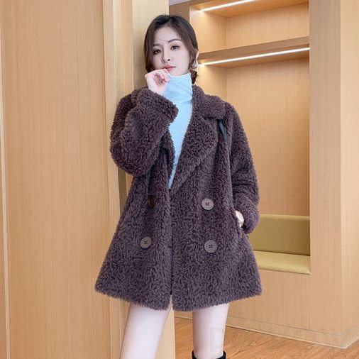 ロング丈コートシンプルファッション韓国ファッション オシャレ 服長袖一般一般折り襟ダブルブレストボタン無地防寒
