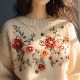 セーター・カットソーモードきれいめ系韓国ファッション オシャレ 服長袖一般ラウンドネックプルオーバー刺繍花模様