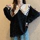 セーター・カットソー韓国ファッション オシャレ 服キュート長袖一般セーラーカラーリボン配色