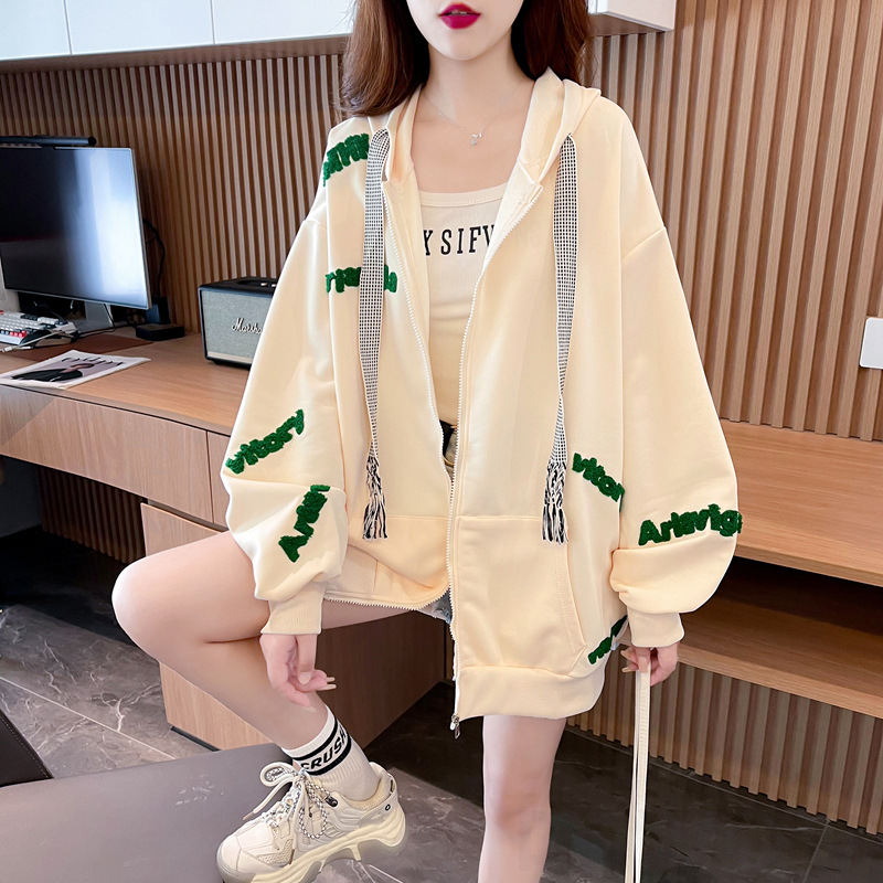 シャツカーディガンスウィート韓国ファッション オシャレ 服シンプルカジュアル長袖一般フード付きなしアルファベット