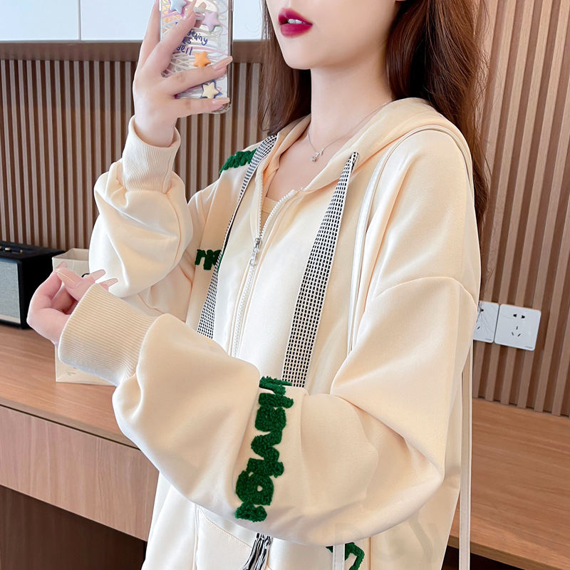シャツカーディガンスウィート韓国ファッション オシャレ 服シンプルカジュアル長袖一般フード付きなしアルファベット