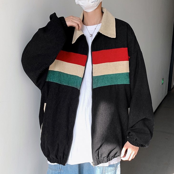 ジャケットファッションカジュアル韓国ファッション オシャレ 服長袖一般一般折り襟ジッパー切り替え配色