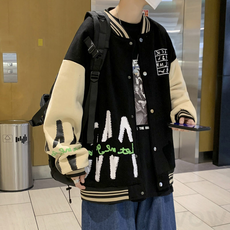 ジャケットシンプルファッションカジュアル韓国ファッション オシャレ 服メンズ長袖一般一般シングルブレスト切り替えプリントアルファベット配色