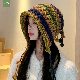 帽子 配色 韓国ファッション オシャレ 服 レディース 秋冬 フリンジ