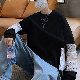 Tシャツ・POLOシャツ シンプル ファッション カジュアル 韓国ファッション オシャレ 服 春 服 秋  服 メンズ ポリエステル 長袖 一般 一般 ラウンドネック プルオーバー 切り替え ダメージ加工 配色 プリント