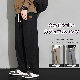 カジュアルパンツシンプル韓国ファッション オシャレ 服ボウタイレギュラーウエストロング丈無地