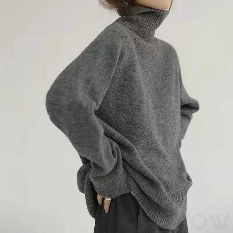 セーター・カットソー韓国ファッション オシャレ 服シンプルカジュアル大きめのサイズ感長袖一般一般ハイネックプルオーバーなし無地