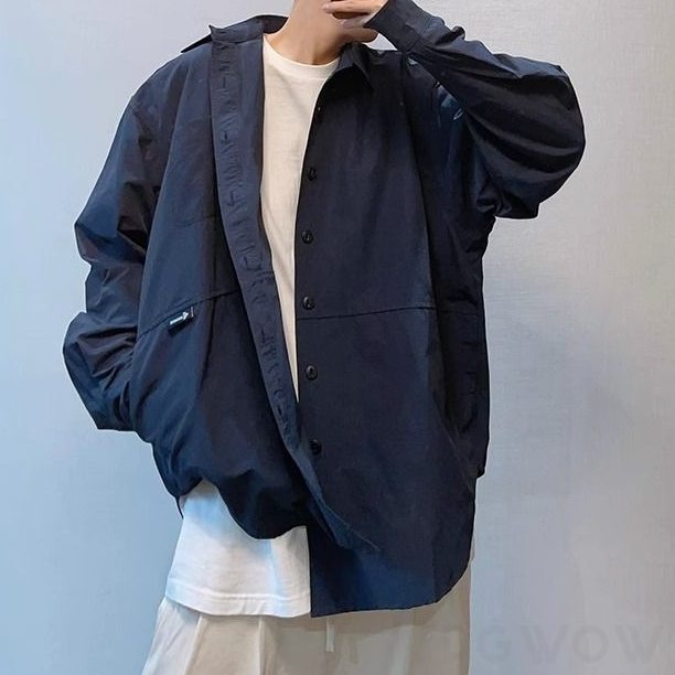 ジャケット 折り襟  シングルブレスト 韓国ファッション オシャレ 服 メンズ 春秋 無地  ポケット付き カジュアル 長袖