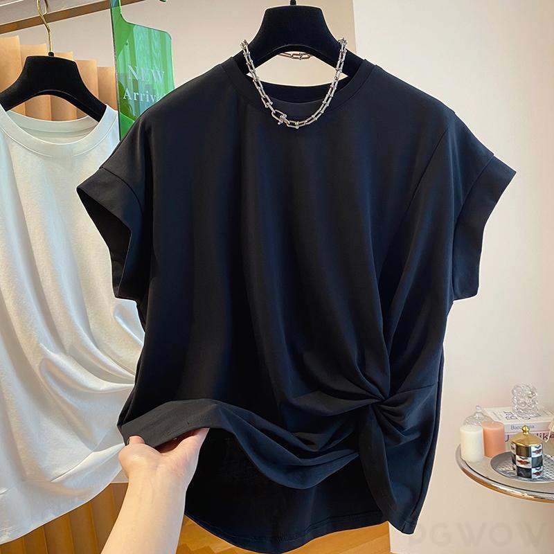 おしゃれ度アップ 韓国系 ファッション カジュアル 柔軟加工 リボンランダムティアード 半袖Tシャツ