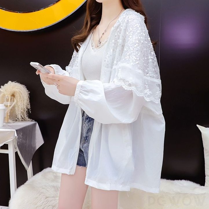 絶対可愛い  ファッション 韓国系 フード付き スパンコール ジッパー春夏UVカット通気性良い接触冷感カーディガン